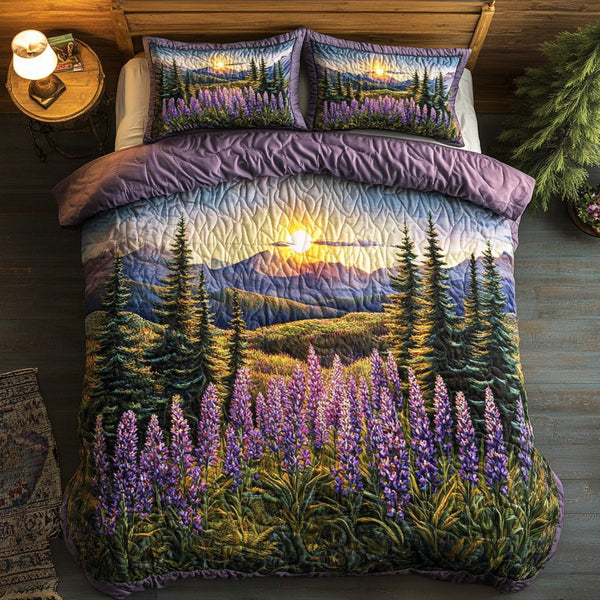 Meadow Whisper quilted 3-piece bedding set on a made bed with two matching pillow shams