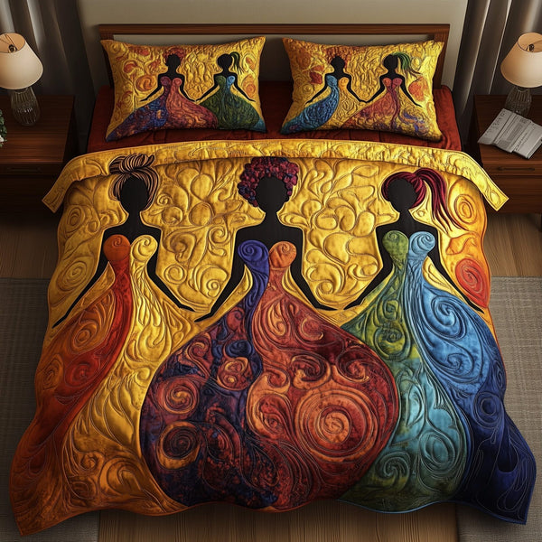 Melanin Heritage quilted 3-piece bedding set on a made bed in a farmhouse bedroom