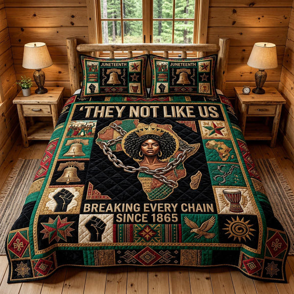 Melanin Magic quilted 3-piece bedding set on a made bed with two matching pillow shams