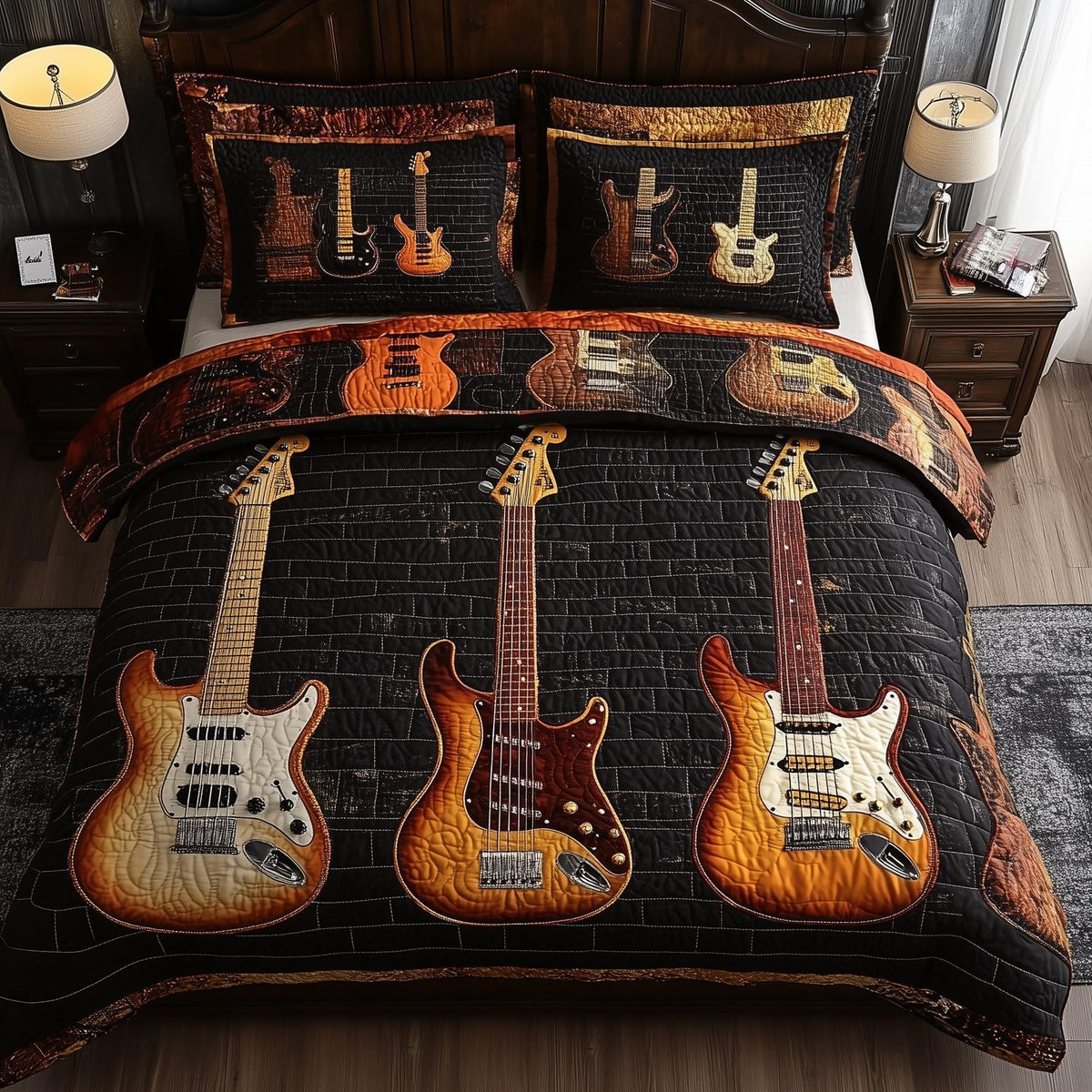 Melody of Soul quilted 3-piece bedding set on a made bed with two matching pillow shams