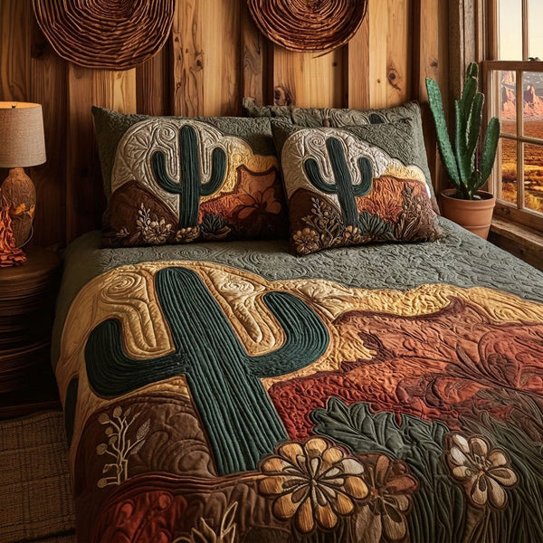 Mesa Country Living quilted 3-piece bedding set on a made bed in a farmhouse bedroom