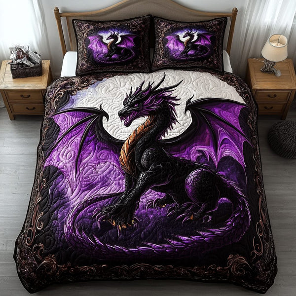 Midnight Blaze quilted 3-piece bedding set on a made bed with two matching pillow shams