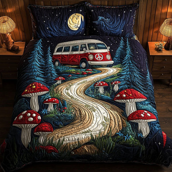 Midnight Boho Ride quilted 3-piece bedding set on a made bed with two matching pillow shams
