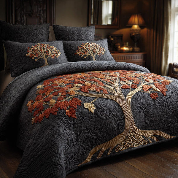 Midnight Canopy quilted 3-piece bedding set on a made bed with two matching pillow shams