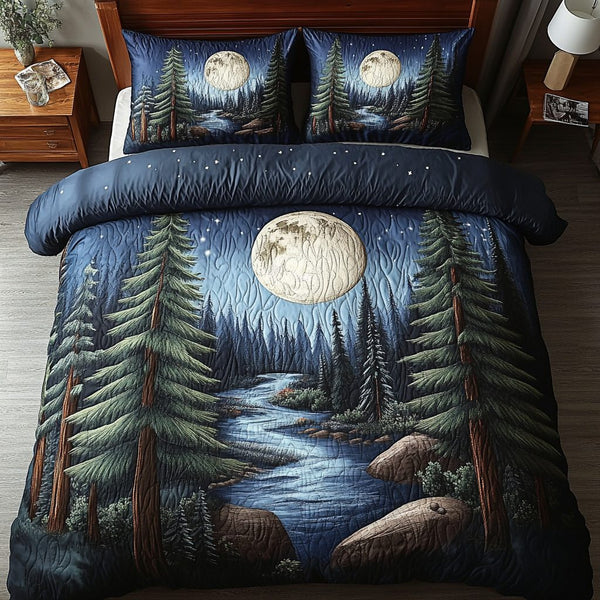 Midnight Creek quilted 3-piece bedding set on a made bed with two matching pillow shams