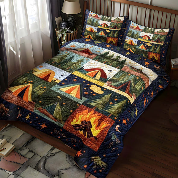 Midnight Fire quilted 3-piece bedding set on a made bed with two matching pillow shams