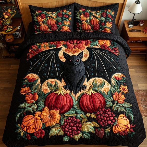 Midnight Flight quilted 3-piece bedding set on a made bed with two matching pillow shams