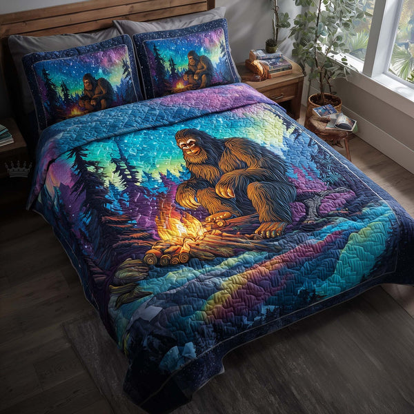 Midnight Harmony quilted 3-piece bedding set on a made bed with two matching pillow shams