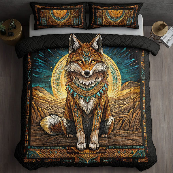 Midnight Howl quilted 3-piece bedding set on a made bed with two matching pillow shams