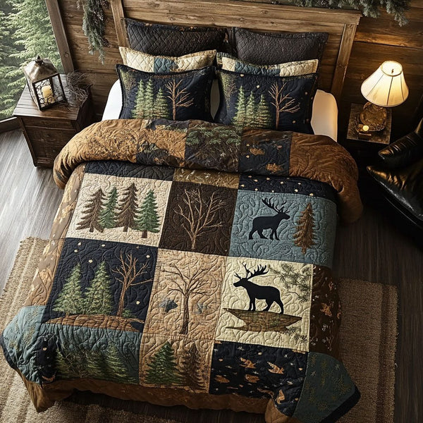 Midnight Howl quilted 3-piece bedding set on a made bed with two matching pillow shams