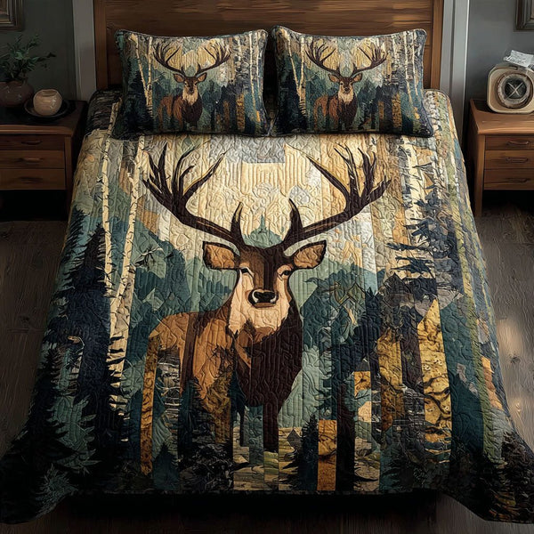 Midnight Hunter quilted 3-piece bedding set on a made bed with two matching pillow shams