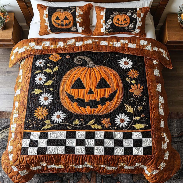Midnight Magic quilted 3-piece bedding set on a made bed with two matching pillow shams