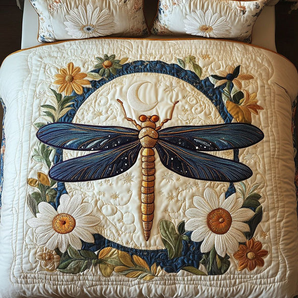 Midnight Majesty quilted 3-piece bedding set on a made bed with two matching pillow shams