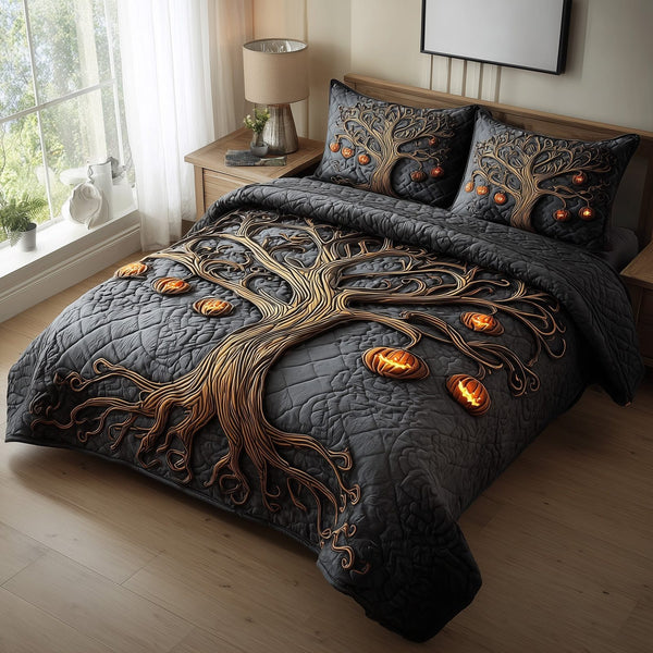Midnight Manor quilted 3-piece bedding set on a made bed with two matching pillow shams