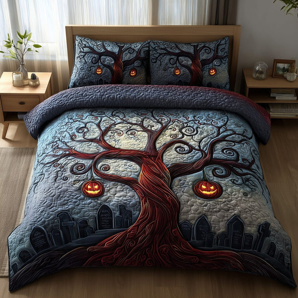 Midnight Manor quilted 3-piece bedding set on a made bed with two matching pillow shams