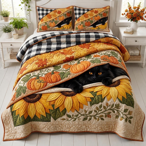 Midnight Maple quilted 3-piece bedding set on a made bed with two matching pillow shams