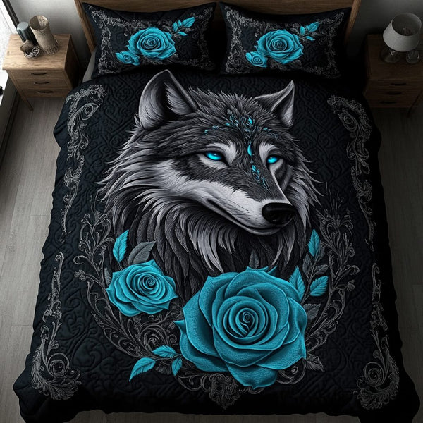 Midnight Pack quilted 3-piece bedding set on a made bed with two matching pillow shams