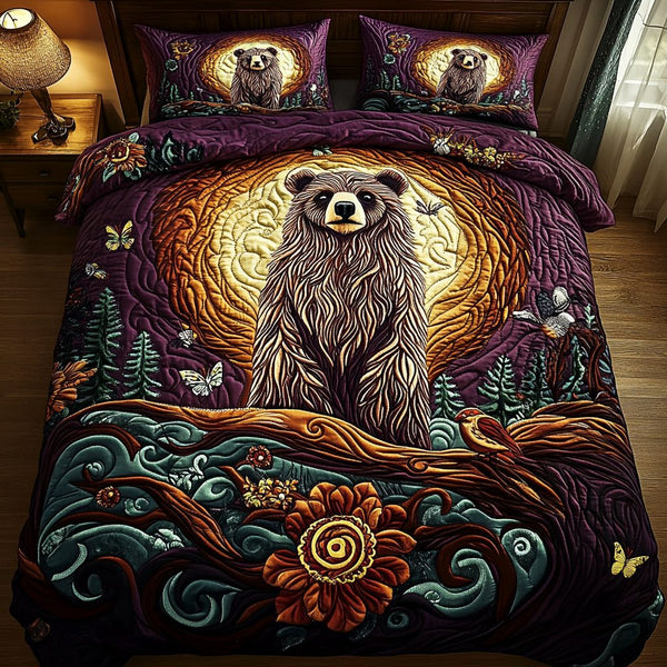 Midnight Roar quilted 3-piece bedding set on a made bed with two matching pillow shams