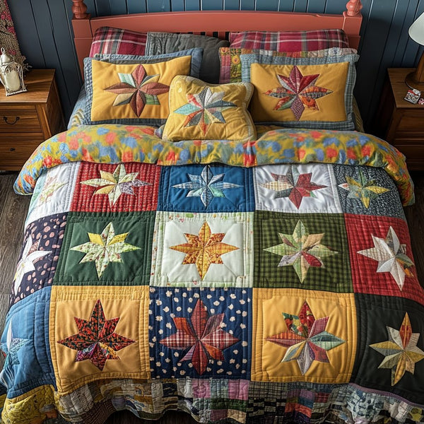 Midnight Shine quilted 3-piece bedding set on a made bed with two matching pillow shams