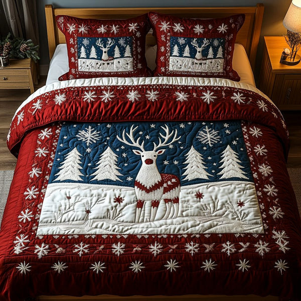 Midnight Stag quilted 3-piece bedding set on a made bed with two matching pillow shams