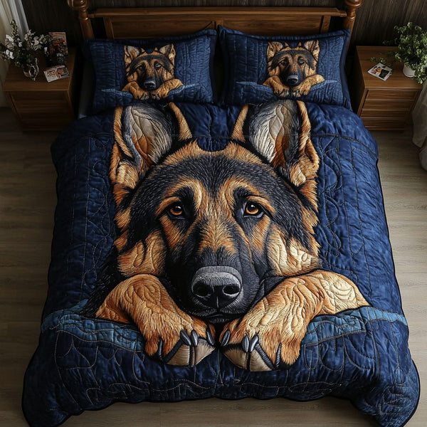 Midnight Stare quilted 3-piece bedding set on a made bed with two matching pillow shams