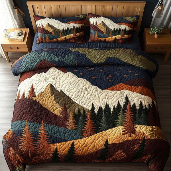 Midnight Timberline quilted 3-piece bedding set on a made bed with two matching pillow shams