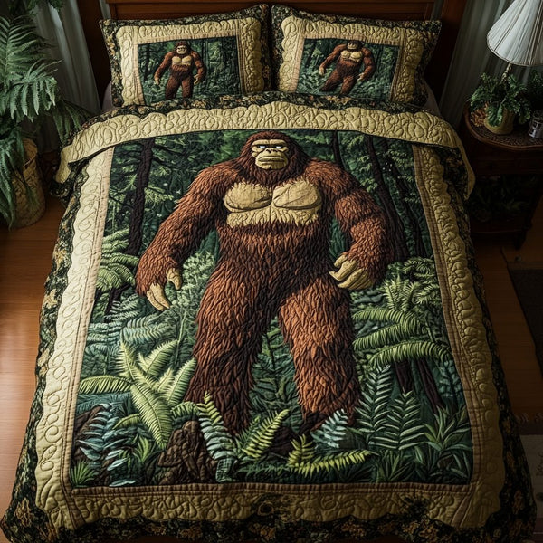 Midnight Trek quilted 3-piece bedding set on a made bed with two matching pillow shams