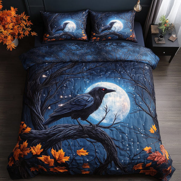 Midnight Whisper quilted 3-piece bedding set on a made bed with two matching pillow shams