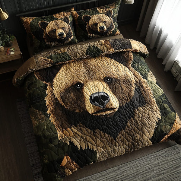 Mighty Claw quilted 3-piece bedding set on a made bed with two matching pillow shams
