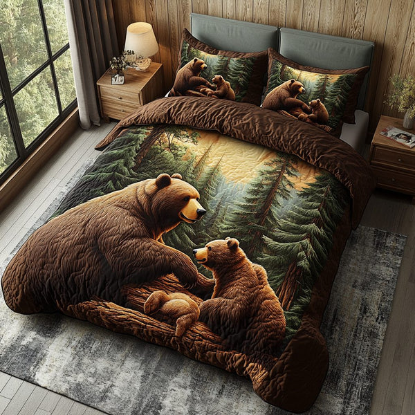 Mighty Paw quilted 3-piece bedding set on a made bed with two matching pillow shams