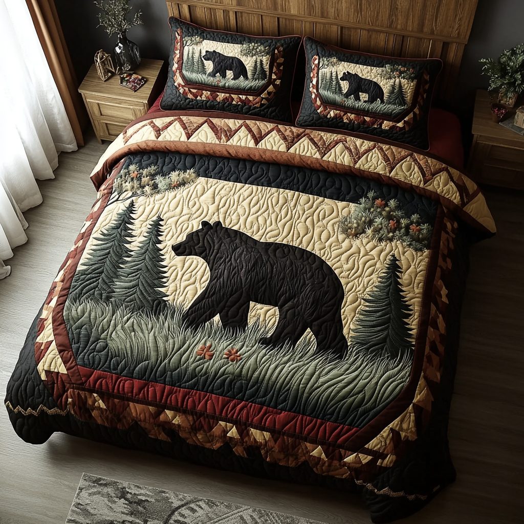 Mighty Paws quilted 3-piece bedding set on a made bed with two matching pillow shams