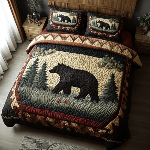 Mighty Paws quilted 3-piece bedding set on a made bed with two matching pillow shams