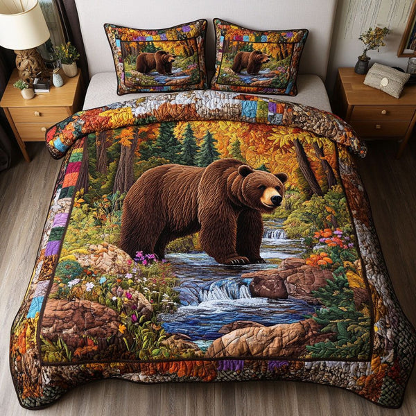 Mighty Paws quilted 3-piece bedding set on a made bed with two matching pillow shams
