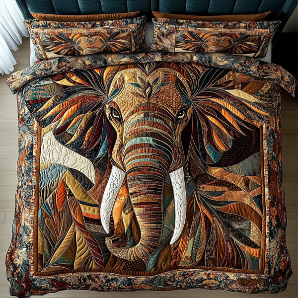Mighty Steps quilted 3-piece bedding set on a made bed with two matching pillow shams