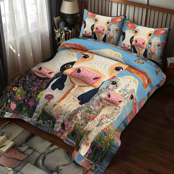 Milkmaid's Marvel quilted 3-piece bedding set on a made bed with two matching pillow shams