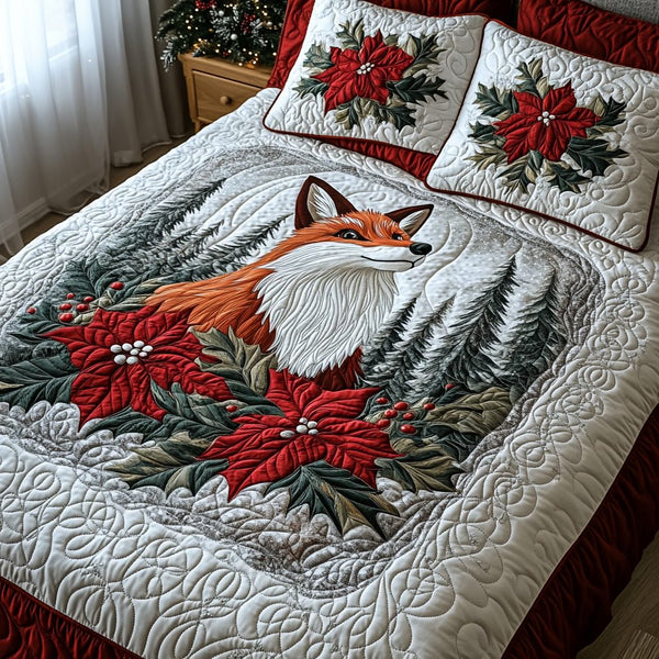 Misty Grove quilted 3-piece bedding set on a made bed with two matching pillow shams