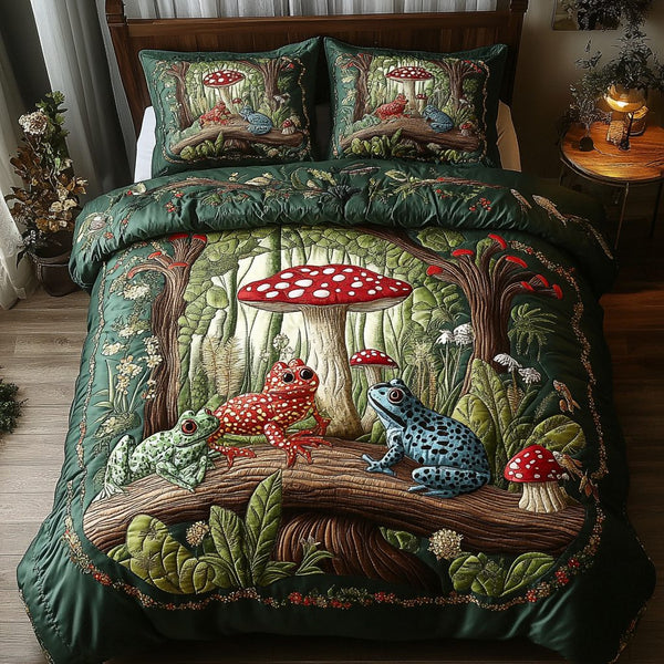 Misty Marsh quilted 3-piece bedding set on a made bed with two matching pillow shams
