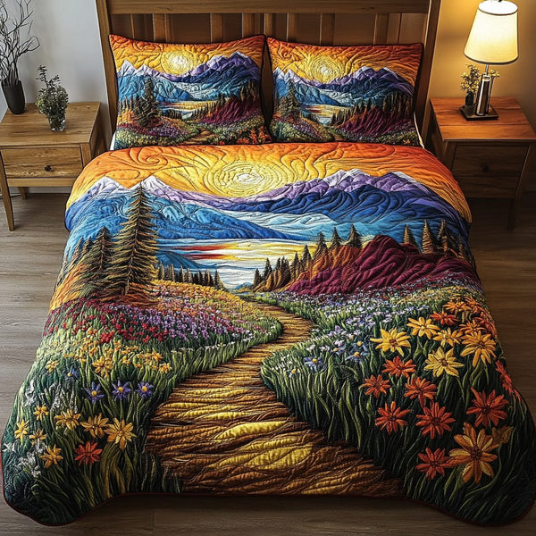 Misty Ridge quilted 3-piece bedding set on a made bed with two matching pillow shams