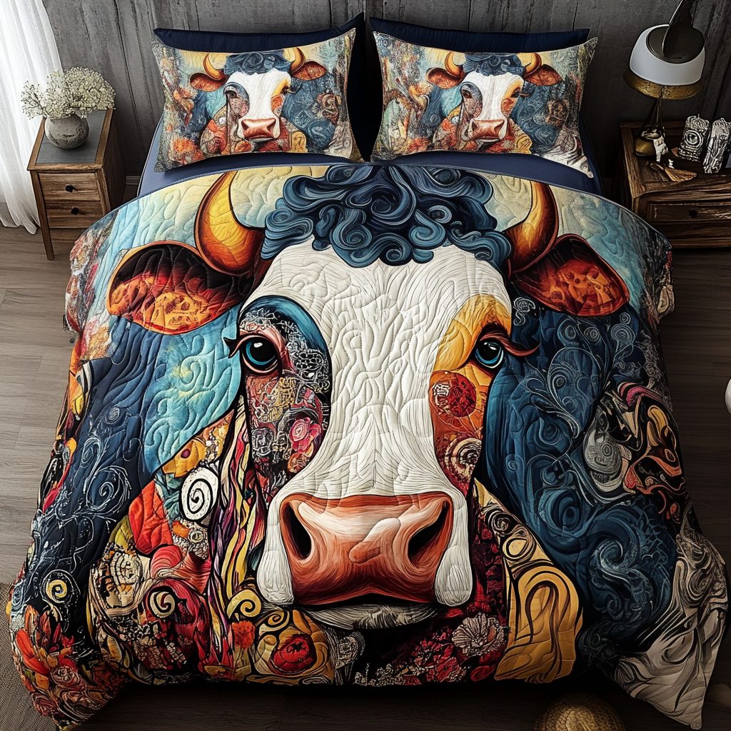 Moody Highlands quilted 3-piece bedding set on a made bed with two matching pillow shams