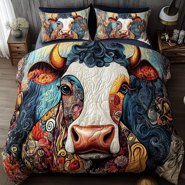 Moody Highlands quilted 3-piece bedding set on a made bed with two matching pillow shams