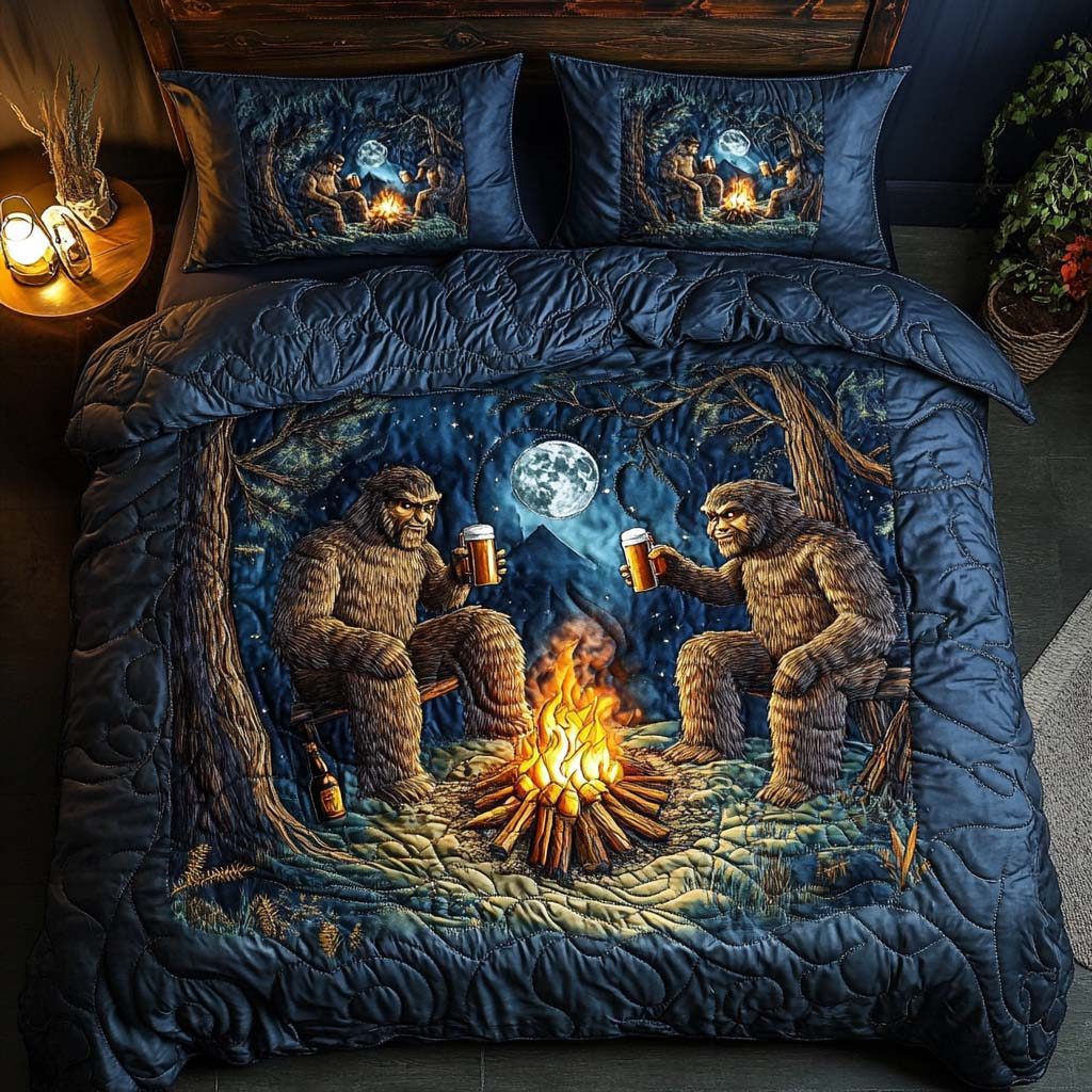 Moonlight Beers quilted 3-piece bedding set on a made bed with two matching pillow shams