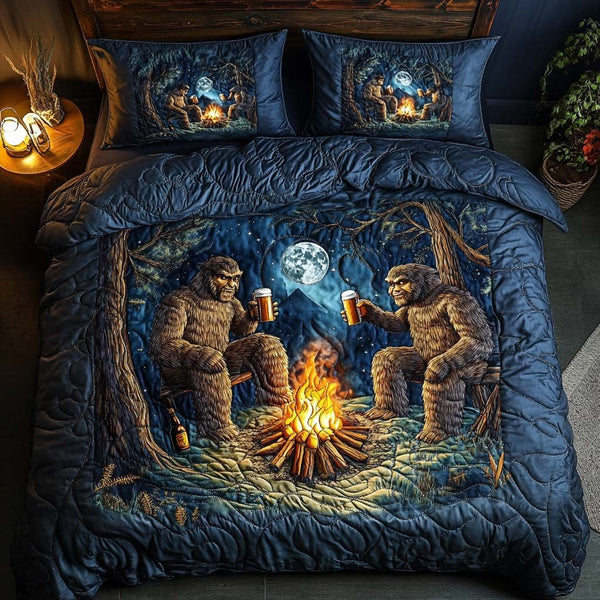 Moonlight Beers quilted 3-piece bedding set on a made bed with two matching pillow shams