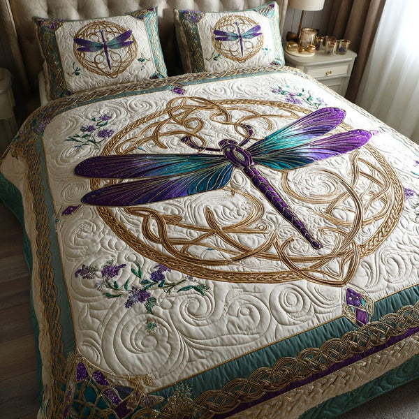 Moonlight Dance quilted 3-piece bedding set on a made bed with two matching pillow shams
