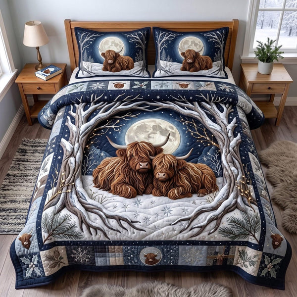 Moonlight Highland quilted 3-piece bedding set on a made bed with two matching pillow shams