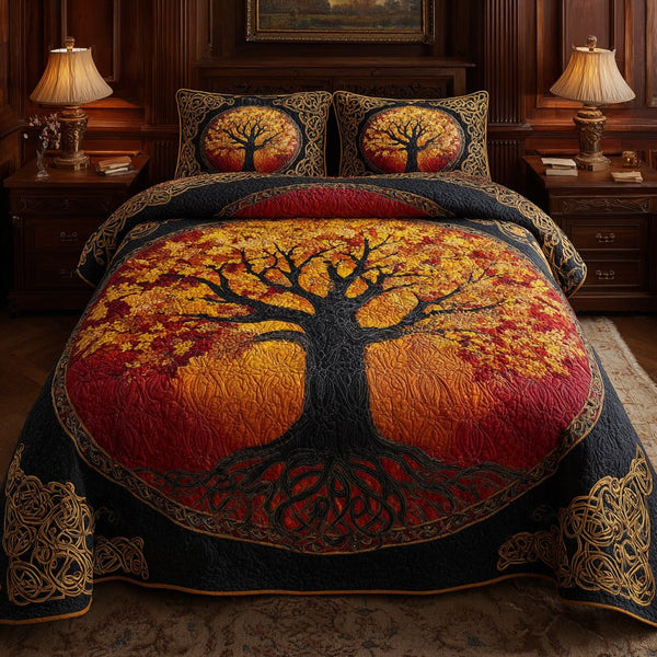 Moonlit Canopy quilted 3-piece bedding set on a made bed with two matching pillow shams