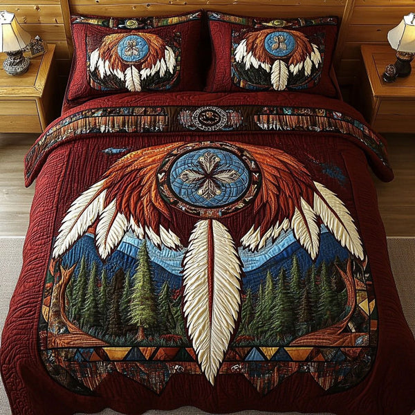 Moonlit Dream quilted 3-piece bedding set on a made bed with two matching pillow shams