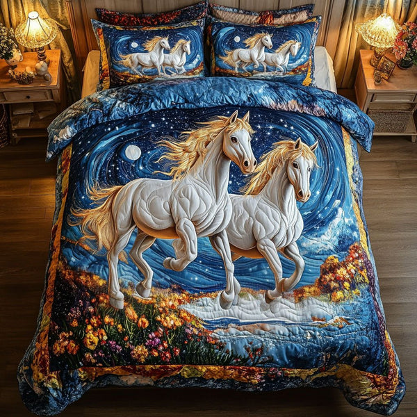 Moonlit Duo quilted 3-piece bedding set on a made bed with two matching pillow shams