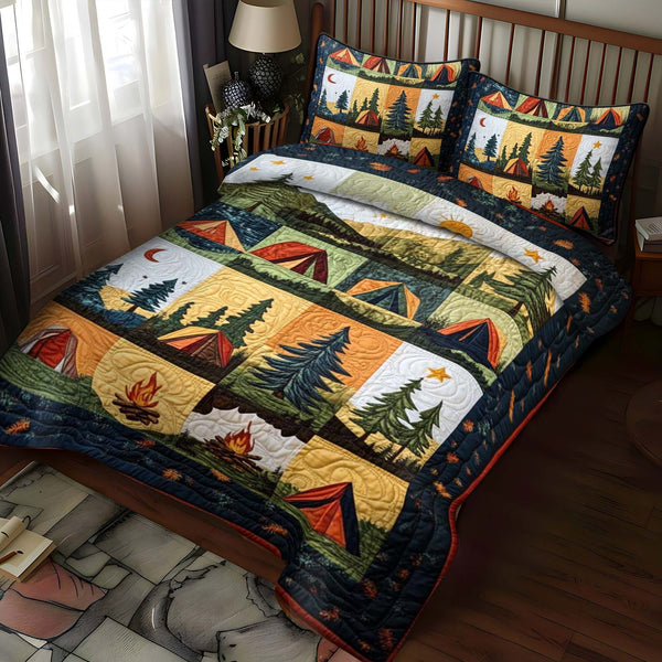Moonlit Escape quilted 3-piece bedding set on a made bed with two matching pillow shams