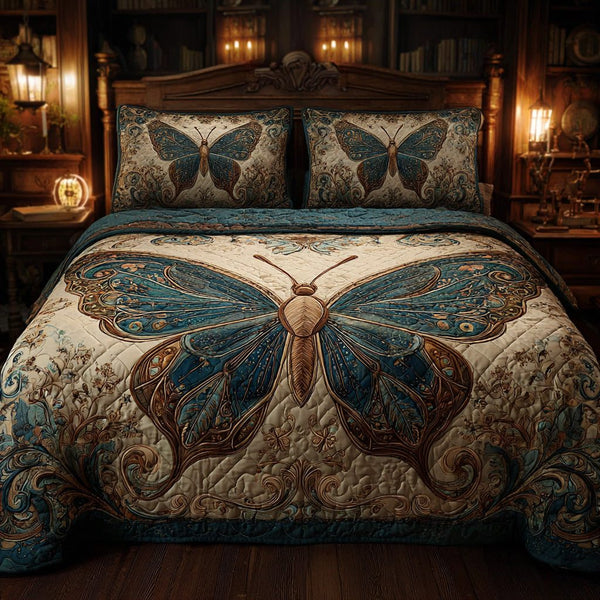 Moonlit Flutter quilted 3-piece bedding set on a made bed with two matching pillow shams