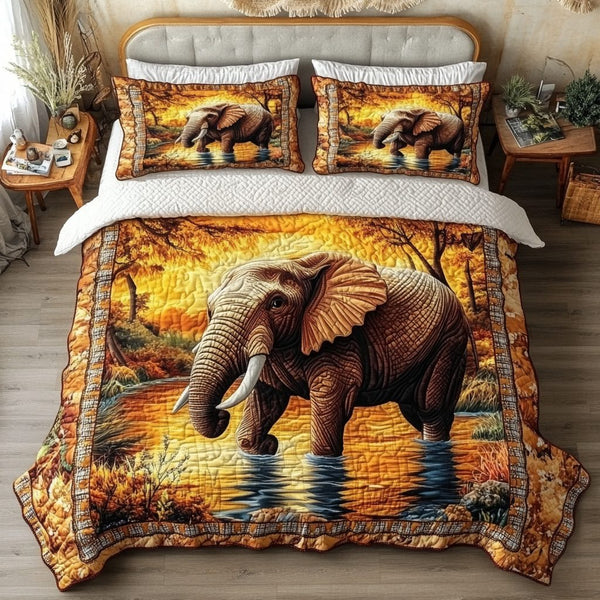 Moonlit Herd quilted 3-piece bedding set on a made bed with two matching pillow shams